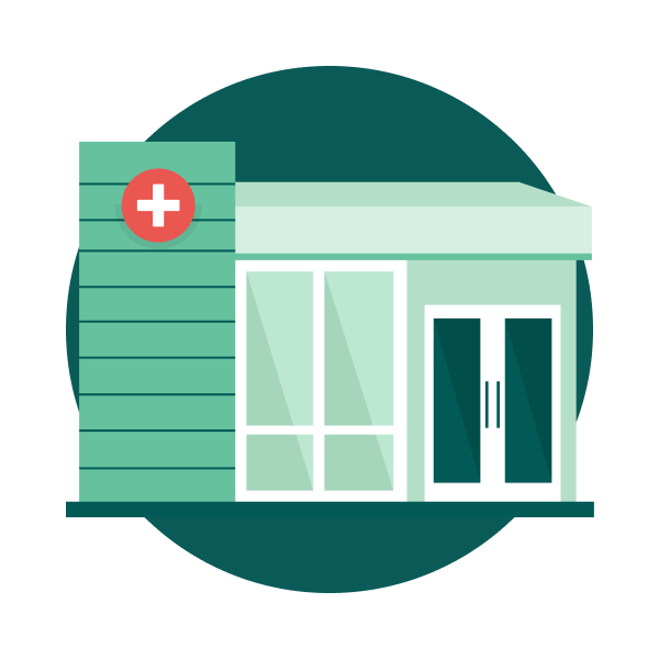 Urgent Care building icon with dark teal background